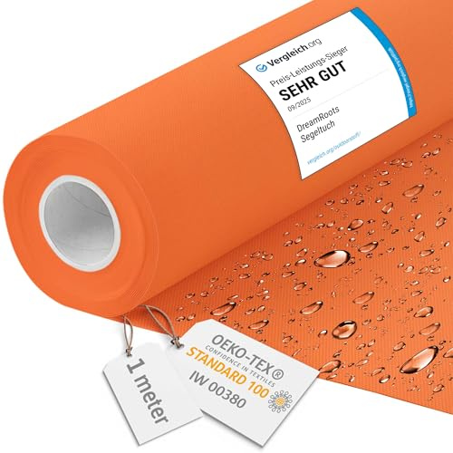 DreamRoots Markisenstoff wasserdicht Meterware, Orange, 1 m | Oxford Segeltuch, Polsterstoff, 160 cm breit, 220 g/m² 600D, wasserabweisend, für außen & Deko