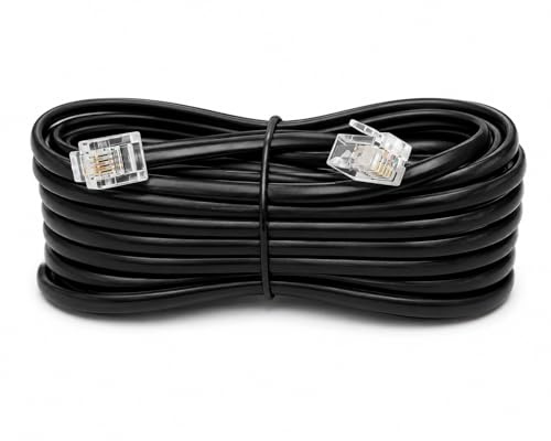 DRUT RJ11 to RJ11 Telephone Landline Cable, 10m 33ft Black | ADSL, 6P4C Flat Lead, High Speed BT Internet Broadband, Male to Male, Router, Modem, Phone Extension Wire