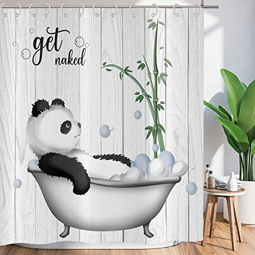 ASDCXZ Duschvorhang Lustig 180x180 cm, Panda nimmt EIN Bad in der Badewanne Lustig Weiß Waschbar Textil Badezimmer Vorhänge Polyester Stoff Wasserdicht Duschvorhänge für Badewanne mit 12 Hake