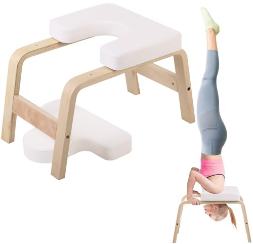 REDCAMP Tabouret de Yoga, Banc d'inversion de Yoga avec Cadre en Bois et Coussinets en polyuréthane, soulage la Fatigue, l'équilibre, Charge de 100 kg, Blanc