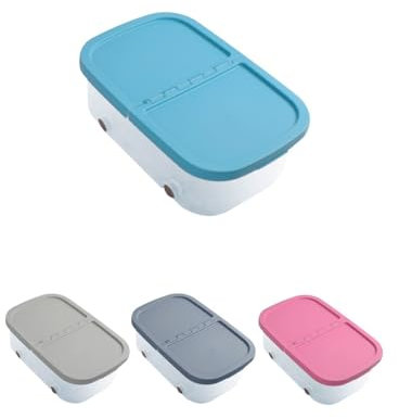 Jardin202 - Cajas de Almacenaje Transparente – Cajas Organizadoras de Plástico con Tapa y Ruedas | 32 litros (Azul)