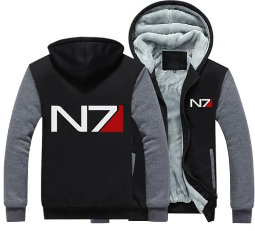SHAMMA Sweats à Capuche d’Hiver pour Mass Effect N7 Manteaux Polaires Pullover Full Zip Vestes Sweat-Shirt épais Chaud Workout Outerwear avec Poches-A||XL
