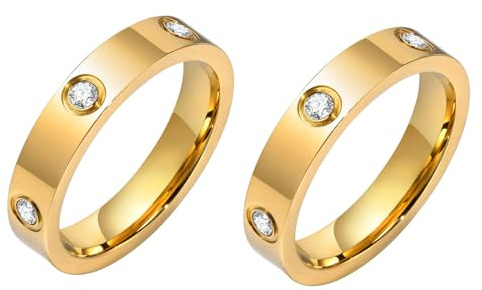 MPRAINBOW Gold Rings for Women, 18K Gold Plated Stainless Steel Cubic Zirconia Friendship Band Wedding Party Trendy Jewelry Gift Non-tarnish,Christmas Birthday Gift for Girlfriend