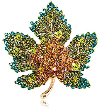 Asudaro Ahornblatt Brosche Blatt Brosche Ahornblatt Geformt Brosche mit farbigen Strasssteinen für Frauen für Thanksgiving/Herbst und Herbst - Schmuck Accessoire, 4.7cmx5cm Gelbgrün