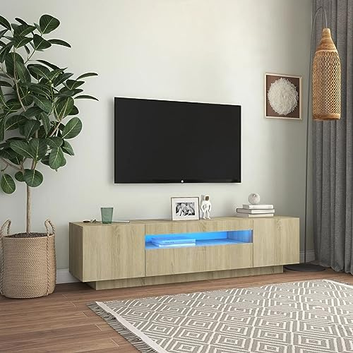 BAZZI Mueble de TV LED de 160 cm, Armario de TV, Mueble para Salón, Roble Sonoma, 160 x 35 x 40 cm
