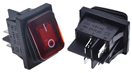 Wippschalter Wasserdichter Wippschalter 16A 20A mit Kontrollleuchte SKPT-Taster 4-polig 37,6 * 28,6 mm Steuernetzschalter elektronischer Schalter (Color : Kcd4red, Size : One Size)