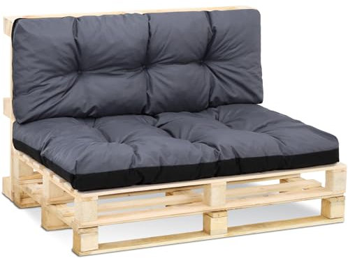 Amazinggirl Palettenkissen Outdoor Kissen Set: Rückenkissen 120x40 cm und Sitzkissen 120x80 cm - Auflagen für Paletten Europaletten Palettensofa und Palettenmöbel Palettenpolster Graphit