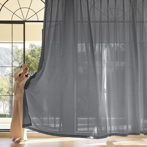 Rutterllow Dunkelgraue lichtfilternde Vorhänge, 228 cm lang, Landhaus-Grau, Leinen, Plissee-Vorhänge für Wohnzimmer, Schlafzimmer, 228 cm Länge 254 cm Breite, 1 Vorhang