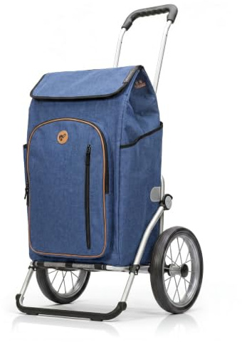 Andersen Einkaufstrolley - klappbar - 61 Liter - mit Kühlfach | Aufhängung für Einkaufswagen - belastbar 50 kg - Aluminium - Metallspeichen-Rad Ø 25 cm - Royal Shopper Folke blau