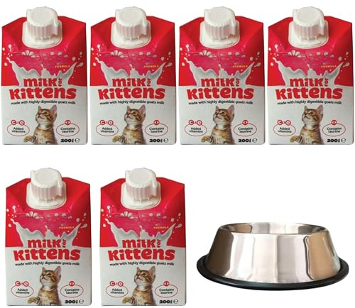 Top Life Formula Latte per gattini (200 ml) – Confezione da 6 latte per gatti in bundle con ciotola antiscivolo Fade-Style