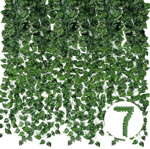 KHDULQ 7 Pezzi Piante Artificiali Edera Finta Verde Edera Finta da Esterno, Lunghezza 210 cm, Decorazione Edera, Piante Finte Adatte per Interni ed Esterni, Decorazione Matrimonio