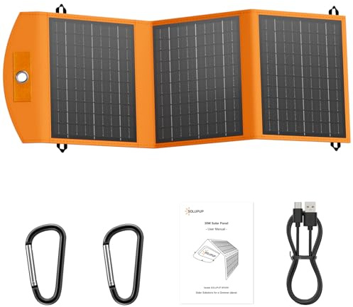 SOLUPUP Solar Panels 30W Portable Foldable Solar Charger with 5V USB-A and USB-C Fast Charging Compatible with iPhone, iPad, Samsung, Power Banks, IPX5 Waterproof Perfect for Camping, Hiking, Outdoor
