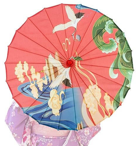 Parapluie japonais, parapluie chinois en soie en papier huilé de 32 pouces avec os de bambou, parapluie de danse chinoise, parasol japonais classique pour les costumes de photographie de mariage Cosp