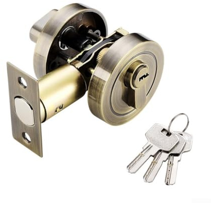 Single Cylinder Deadbolt,Round Deadbolt Lock,Stainless Steel Door Locks With Keys,Invisible Modern Door Locks For Entrance Door, Passage Door(bronze)