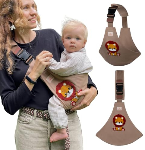 Tragetuch Baby, Hüfttrage Kleinkind, Baby Hüfttrage, 9 Monate bis 48 Monate, Baumwolle, Weiche Babytrage, Umarhea Hüfttrage Beige Löwe