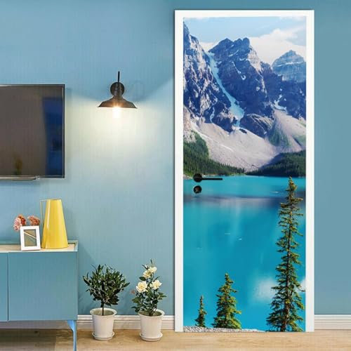 Türtapete 3D Verschneiter Berg See Landschaft Selbstklebend TürPoster, Fototapete Türfolie Abnehmbar Wandtapete Schlafzimmer Türaufkleber Vinyl Mauer AufkleberWasserdicht TürPoster für Zuhause Dekor 9