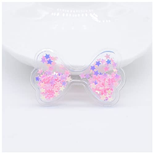 FEVKFTXF Bügelflicken 32 stücke 40 * 25mm Fliege Transparente Plastikfüllung Rake Pailletten Applikationen for DIY. Headwear-Haarspangen-Zubehör-Patches Flicken Zum Aufbügeln(Pink)