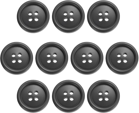 QUARKZMAN 10 Stück Bunte Knöpfe, 20mm 4 Löcher Harzknöpfe zum Annähen, Bastelknöpfe Runde Ersatzknöpfe Buttons für Nähen Mantel Hemden Kleidung DIY Handwerk Dekoration, Dunkelschwarz