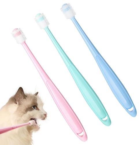3 Stück Katzen Zahnbürste, 360 Grad Zahnbürste für Kleine Haustiere, Wiederverwendbare Zahnbürste aus Lebensmittelechtem Weichem Silikon, Reinigungsset für Katzen und Kleine Haustiere