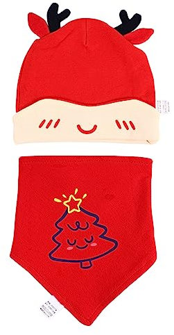 TOYANDONA Weihnachtsmütze Mit Hirschmotiv Cartoon-babymütze Dreieckige Babymütze Liebesmütze Für Junge Mädchen Spucktuch Aus Hautfreundlichem Material Angenehm Zu Tragen Enthält Mütze Und
