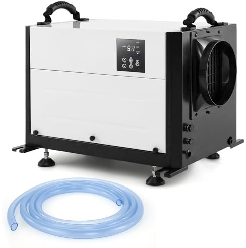 RELAX4LIFE Déshumidificateur Commercial 59L/J, Déshumidificateur Électrique avec Minuterie 24H et Mode Silencieux, Dégivrage Automatique, Tuyau de Drainage pour Maison Cave (59L/J,Blanc)