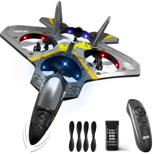 Drone Radiocontrolado Avión RC Raptor F22 Figuras 360° | 2.4G | Mando con Sensor de Movimiento Despegue Vertical | 4 Hélices Quadricóptero Juguete Verano Freestyle