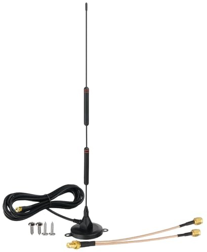 Bingfu Antenne 4G LTE GSM 10 dBi SMA Mâle avec Base Magnétique Câble 3 m, Câble Réparateur SMA Double, pour Routeur LTE, Hotspot, Passerelle Cellulaire et Appareils IoT