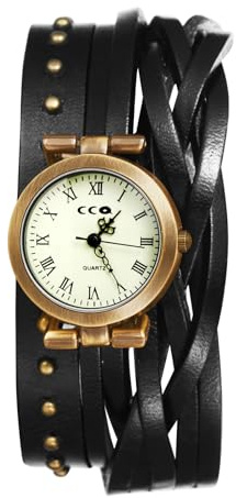 JewelryWe Damenuhr Wickelarmbanduhr Lederarmband Uhr Vintage Analog Quarz Armbanduhr Damen Echtleder Geflochten Armband Wickelarmband Halloween Punk Uhr