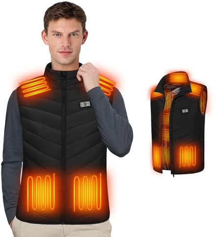 Journeyside Gilet Riscaldato Uomo Donna, Elettrico Giubbotto Riscaldato Uomo,USB Giacca Riscaldante Elettrico con 11 Elementi Riscaldanti 3 Temp Regolabile per All'aperto, Sci(Batterie Non Incluse)