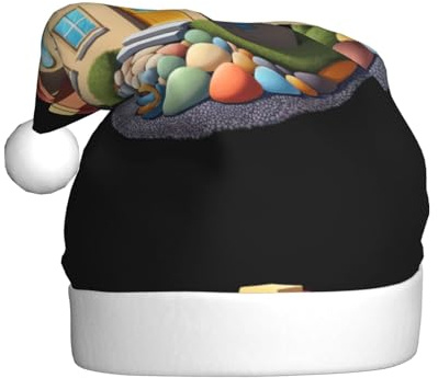 Adult plush Christmas hat YYHHAOFA Colorful pebble small house Picture with soft touch for Christmas party suitable for men and women
