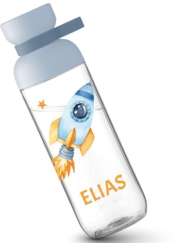 Geschenk mit Namen personalisiert by Shirtracer Kinder Trinkflasche Mepal Flasche - Weltall - Rakete Weltraum Watercolor - Space Sterne - 700 ml - Hellblau - schulkind wasserflasche