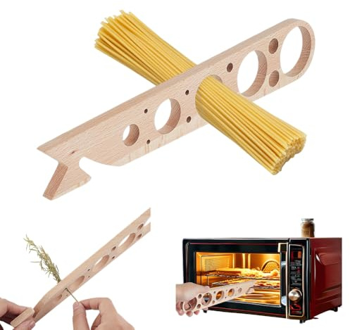 AHANDMAKER 10.83in Wooden Pasta Measurer Tool, Leaf Remover Tool Herb Stripper with 4 Serving Pasta Measuring Portion Control Gadget for Family Cooking Dinner Parties Decoration
