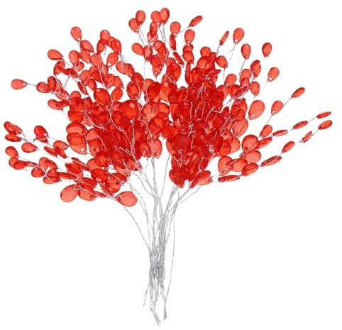 QUARKZMAN 22 STK Acryl Perlen Blumenstiele Kristall Blumenpicks Künstliche Kristall Blumensträuße Für Hochzeitsfeiern Heimdekoration DIY Basteln Feiern (Rot)