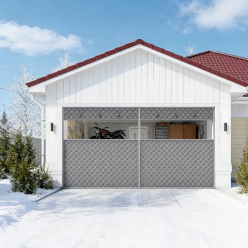 Vintergarageportsnät for att hålla värmen 240 290 300 310 cm, magnetisk värmeisolerad portgardin, förtjockad bomull, energibesparande isoleringsskärmfilt(Gray+Clear,W465cm x H290cm)