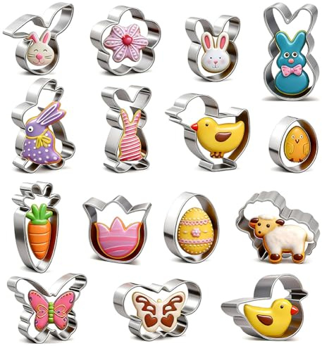Formine Biscotti Pasqua, Set di 15 Stampi per Biscotti Pasquali, Pasquali in Acciaio Tagliabiscotti Uovo di Pasqua Coniglio, Pulcino, Pulcino, Uovo, Farfalla