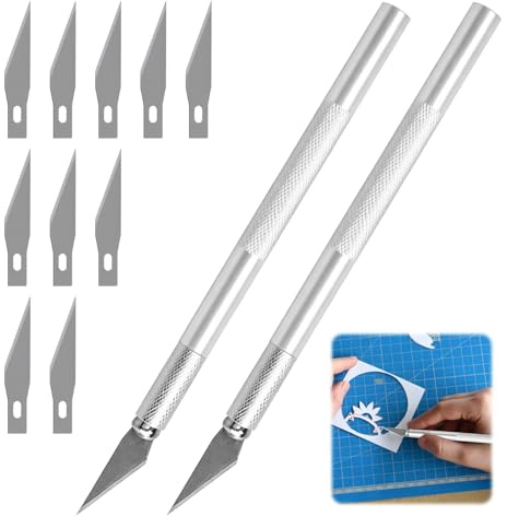 Precision Craft Tool Set with 2 Aluminium Handles and 10 Replacement Insert - for Art, Crafting, Modelling, Scrapbooking and Wood Carving