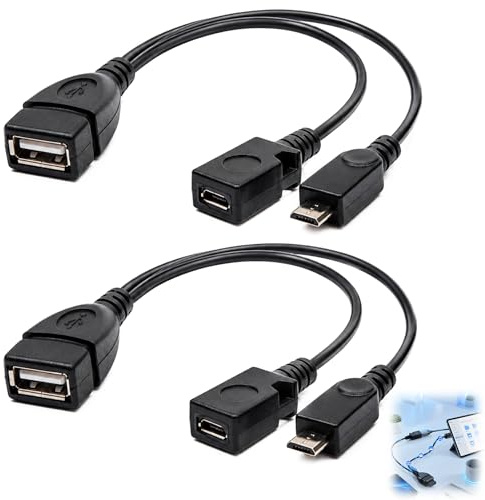 2 Pièces Câble Micro USB OTG, Micro USB vers USB Femelle avec Port Micro USB d’Alimentation, Câble Y 19 cm pour Clé USB Souris Clavier Lecteur Carte Disque Externe Smartphone Compatibles OTG