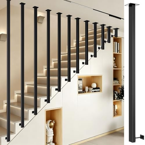 Treppengeländer Innen schwarz, L-förmiges Handlauf für Treppen Eckig, Treppenhandlauf Metall Kann Gespleißt, Geländer Treppe für Deck Treppe Villa-Balko (240cm)