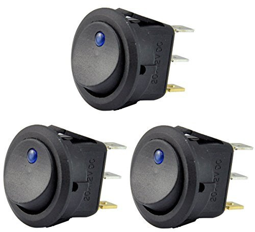 AutoEC 3pc 12V 20A Car Truck Round Rocker Toggle LED Switch Blue Light SPST On-Off Control