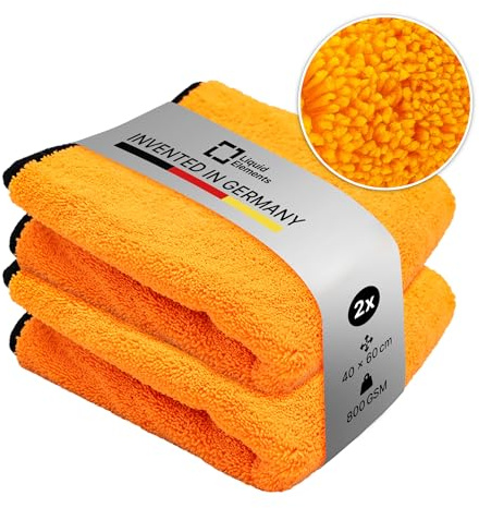 Liquid Elements Trockentuch Orange Baby 800 GSM 40x60cm, 2er | Weiches Mikrofasertuch zur Autopflege, extrem saugstark, fusselfrei & lackschonend