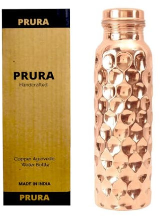 PRURA, ayurvedische Kupfer-Wasserflasche, auslaufsicheres naturreines Kupfergefäß 900ml/30oz design 1
