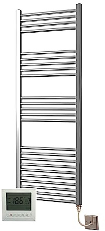 Greened House Chrome Electric Heated Towel Rail 500mm W x 1400mm H + Timer