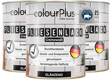 Vernis pour carrelages colourPlus® (3x750ml, blanc créme) brillant 1K Vernis pour carrelages blanc résistant - peindre simplement les carrelages