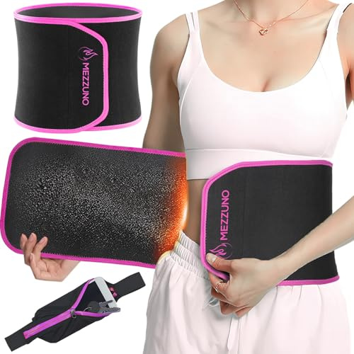 mezzuno – Magbälte för män med bastueffekt – svettbälte mage för kvinnor för att gå ner i vikt – midjetränare och korsett för kvinnor, magbälte neopren – latexfri och bekväm, ROSA, S-M (98 cm)