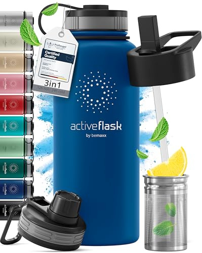Stainless Steel Water Bottle with Straw & 3 Lids: 1 & 0,5L Leak-Proof BPA-Free Vacuum Insulated ACTIVE FLASK Drinking Bottles Hot Cold: Double Walled Outdoor Drink Thermo Mug Tea Coffee Sport Gym Bike