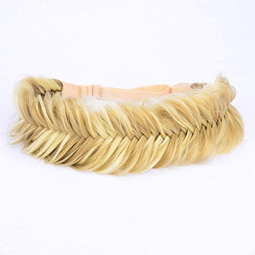 BOBIYA breites Fischschwanz-Kunsthaar-Zöpfe Stirnband klassisches geflochtenes Stirnband elastisches Stretch-Toupet Beauty-Accessoire (Highlighted Golden Brown)