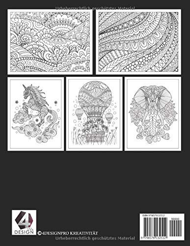 Malbuch für Erwachsene 4 In 1: 150 Verschiedene Motive zum Entspannen und Anti Stress. Landschaftsmuster, Mandalas, Tiere, Blumen und vieles mehr