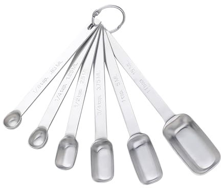 Measuring Spoons Set of 6, Stainless Steel Measuring Spoon with Accurate Measurement Markings and Removable Clasp, Teaspoon Measure Spoon for Dry and Liquid Ingredients (Silver, Square)