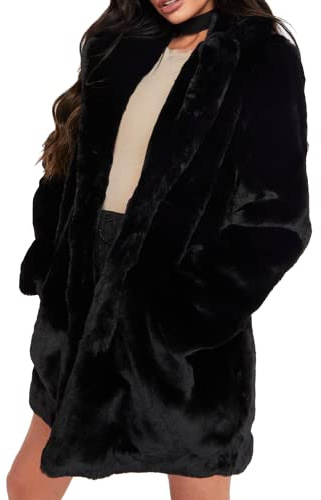 TOPONSKY Furry Winter Jackets Faux Fur Women Pinot Fuzzy Fashion Coat Black L