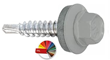 KLIMAS Borrskruvar med EPDM-bricka 4,8 х 19 mm 250 stycken RAL: 9006 (vitaluminium) – galv. galvaniserade trapetsplåtskruvar WSB för fastsättning av plåt med överlappning